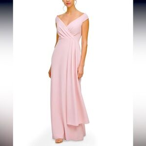 Women’s Formal Dress Sz 6 ELIZA J Blush Pink Side-drape Cap Sleeve Maxi Gown NEW